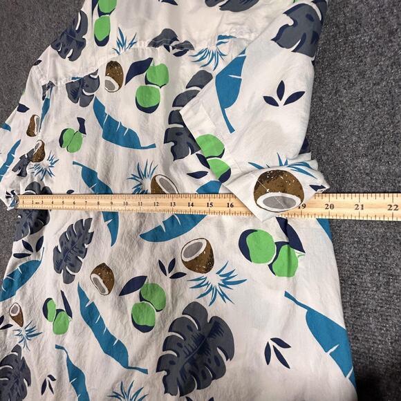 Urban Pipeline Shirt Mens Large White Blue Green Coconut Leaf Print Button Up - Picture 7 of 7